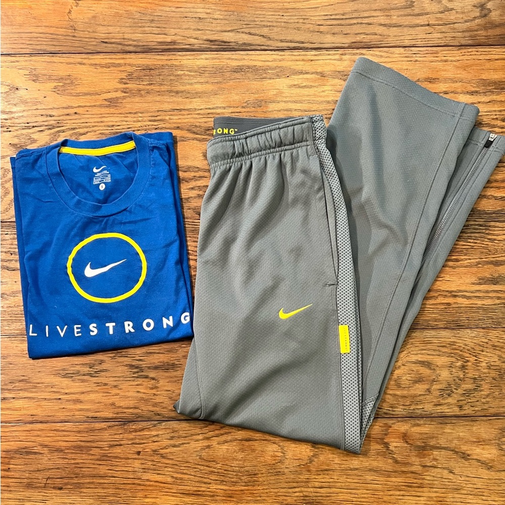 Nike Blue Livestrong Tee with Gray Nike Track Pants